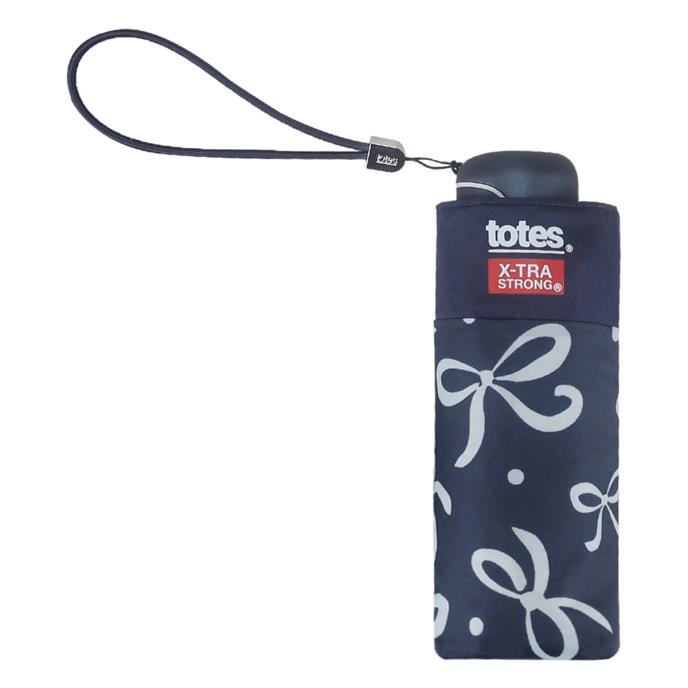 totes® XTRA Strong Mini Navy With Cream Bows Print Umbrella (5 Section) Extra Image 2